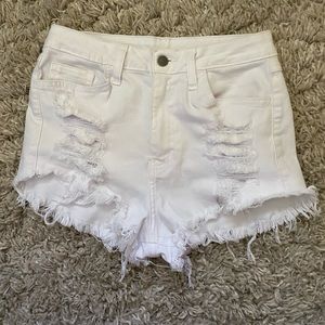 High Rise White Jean Shorts